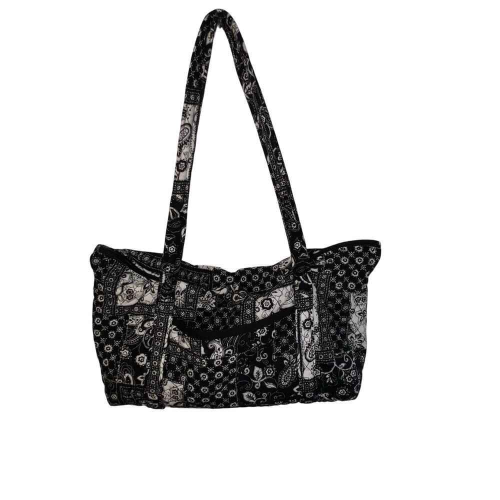 Pigs R‎ Flying quilted black white paisley top zip medium Cottagecore tote